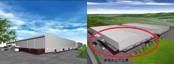 111127森精機 左:新組立工場の完成予想図 右:赤マルは新組立工場予想図