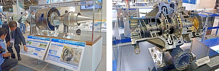 130204k 写真左:787用のエンジンGEnxの模型。写真右:液水ターボポンプ。ちなみに液酸ターボポンプも似たような形状です。ひとつのエンジンに両方あります。