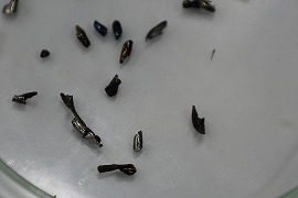 200225top6 他社品。切くずに髭のようなものが! 色も黒く一部焦げているものも!